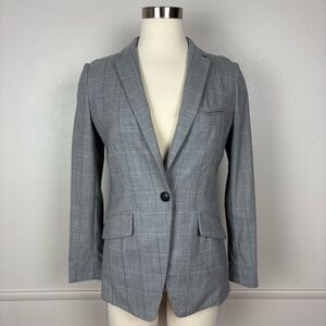 Rag & Bone Margot Virgin Wool Blazer Gray Windowpane Plaid Size 0 Quiet Luxury